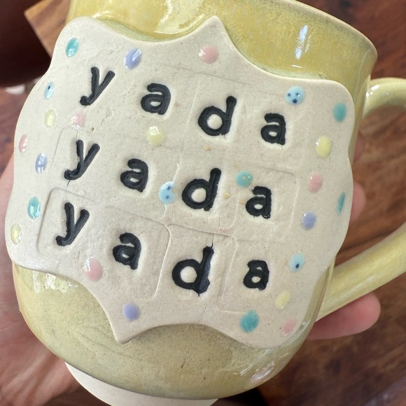 Studio Pottery Yellow Ceramic Mug with 'yada yada yada' Design - Picture 2 of 7
